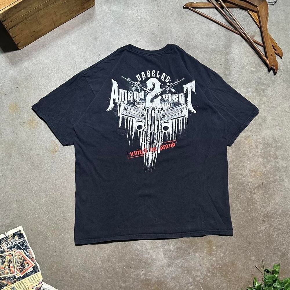 Y2K Cabelas 2nd Amendment Gun Tee Mens XL Black White Double Sided Pistols Shirt
